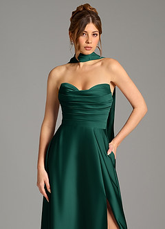 Azazie Ayla Bridesmaid Dresses Emerald A-Line Corset Stretch Satin Dress image2