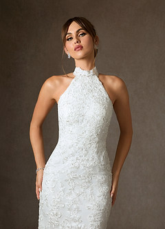 Azazie Eden Vestidos de noiva Vestido Diamante Branco de Renda de sereia image3