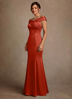 Azazie Aberdeen vestidos de madre de la novia Vestido de Óxido de Satén Elástico de Corte Recto con Plisado image3