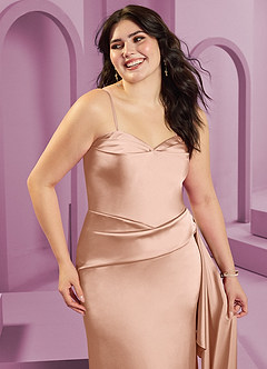Barbie ♥ Azazie Bridesmaid Dresses Rose Gold Sheath Strapless Stretch Satin Convertible Dress image4