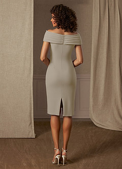 Azazie Monet Mother of the Bride Dresses Taupe Sheath Pleated Stretch Crepe Dress image3
