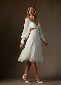 Azazie Delfina Wedding Dresses Diamond White A-Line V-Neck Pleated Chiffon Dress image7