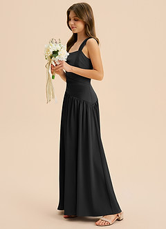 Azazie Dotty Junior Black A-Line Pleated Stretch Satin Dress image3