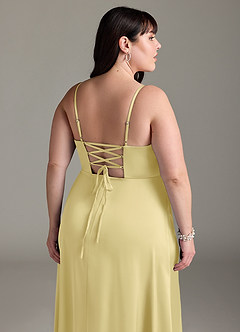 Azazie Marchella Bridesmaid Dresses Lemon Sorbet A-Line Corset Stretch Satin Dress image12