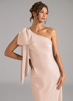 Azazie Capri Bridesmaid Dresses Blushing Pink Mermaid One Shoulder Stretch Satin Dress image5