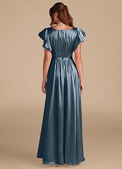 Azazie Daphne Modest Bridesmaid Dresses A-Line Ruched Metallic Satin Floor-Length Dress image2