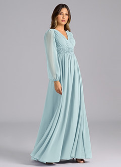 Azazie Palerma Bridesmaid Dresses Sea Glass A-Line Long Sleeve Chiffon Dress image5
