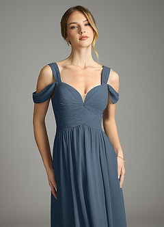 Azazie Lianne Bridesmaid Dresses Neptune A-Line Off the Shoulder Chiffon Dress image3