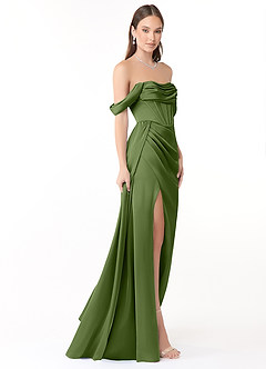 Azazie Amyra Bridesmaid Dresses Juniper Sheath Off the Shoulder Stretch Satin Convertible Dress image4