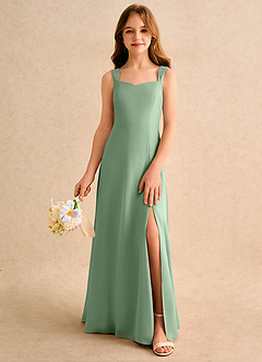 Azazie Makani Girls Formal Flower Girl Dresses Matcha A-Line Sweetheart Neckline Chiffon Dress image3
