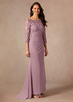 Azazie Rhonda Mother of the Bride Dresses Dusty Rose Mermaid Off the Shoulder Mesh Dress image6