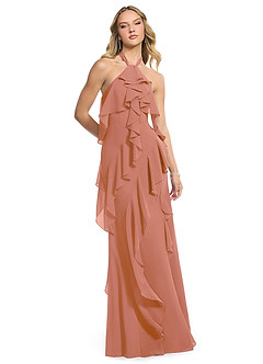 Azazie Velma Robes de demoiselle d'honneur Robe Trapèze en Mousseline de soie Fente Latérale Mai Tai image3