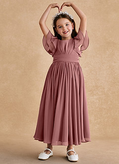 Azazie Ali Robe Demoiselle D'honneur Fillette Robe Trapèze en Mousseline de soie Plissée Rose Du Désert image3