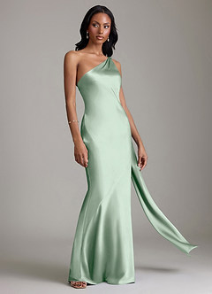 Azazie Galinda Bridesmaid Dresses Agave Mermaid One Shoulder Stretch Satin Dress image5