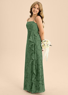 Azazie Kaylee Junior Eucalyptus A-Line with Belt Floral Burnout Dress image5