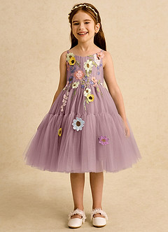 Azazie Osea Robe Demoiselle D'honneur Fillette Robe Princesse en Tulle Plissée Rose Poussiéreuse image4