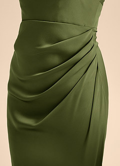 Azazie Renna Junior Olive A-Line Pleated Stretch Satin Dress image7