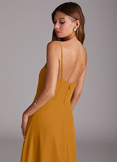 Azazie Wren Bridesmaid Dresses Butterscotch A-Line Side Slit Chiffon Convertible Dress image8