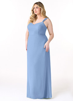 Azazie Denice Vestidos de damas de honor Vestido de Azul Acero de Gasa de Recto con Plisado image11