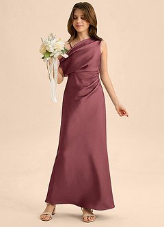 Azazie Emerson Junior Abito Tubino in Raso Elasticizzato a Spalla Scoperta Merlot image1