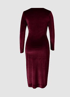 Going For Glamour Burgundy Velvet Long Sleeve Midi Dress image6