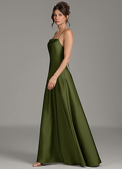 Azazie Eris Bridesmaid Dresses Olive A-Line Pleated Stretch Satin Dress image5