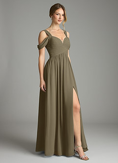 Azazie Lianne Bridesmaid Dresses Willow Green A-Line Off the Shoulder Chiffon Dress image5