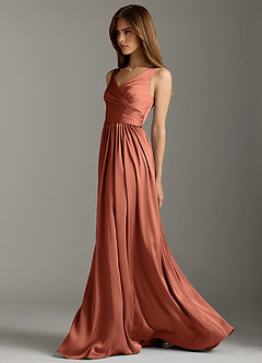 Azazie Keyla Brautjungfernkleider A-Linie Plissee Stretch-Satin Kleid Lehm image7
