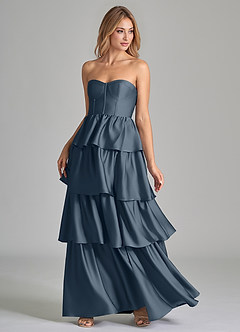Azazie Faye Brautjungfernkleider A-Linie Gestreift Stretch-Satin Kleid Zwielichtviolett image6