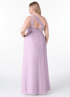 Azazie Maive Bridesmaid Dresses Frosted Lilac Sheath Pleated Ruffle Chiffon Dress image8