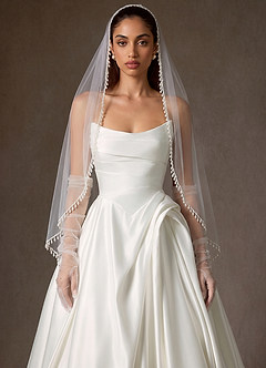 front Fingertip Cascading Pearl Fringe Bridal Cape Veil