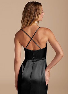 Azazie Marzia Bridesmaid Dresses Black Mermaid Pleated Metallic Satin Dress image7