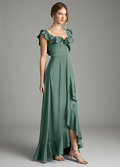 Azazie Lyra Bridesmaid Dresses Eucalyptus A-Line Off the Shoulder Stretch Satin Convertible Dress image5