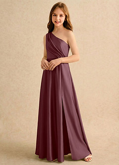 Azazie Puddles Girls Formal Abiti da Ragazza di Fiori Abito A-Line in Raso Elasticizzato Monospalla Sangria image4