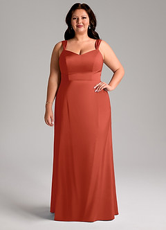 Azazie Denice Robes de demoiselle d'honneur Robe Fourreau en Satin extensible Plissée Rouille image8