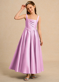Azazie Mochi Girl Flower Girl Dresses Candy Pink Ball-Gown Pleated Matte Satin Dress image6