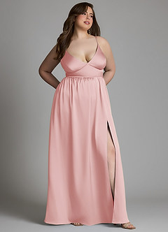 Azazie Aaida Robes de demoiselle d'honneur Robe Trapèze en Satin extensible Corset Rose Poudré image10