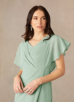Azazie Julia Final Sale Agave Sheath V-Neck Pleated Chiffon Dress image3