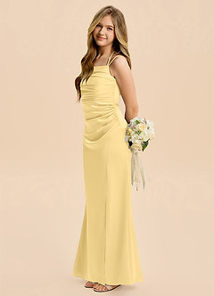 Azazie Nova Junior Butter A-Line Pleated Stretch Satin Dress image1