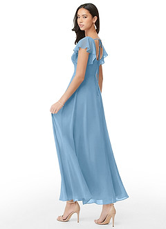 Azazie Bondi Bridesmaid Dresses Steel Blue A-Line Ruched Chiffon Dress image4