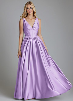 Azazie Delmie Bridesmaid Dresses Lilac A-Line Corset Stretch Satin Dress image1