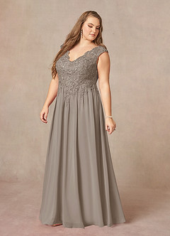 Azazie Amethyst Mother of the Bride Dresses Taupe A-Line V-Neck Sequins Chiffon Dress image12