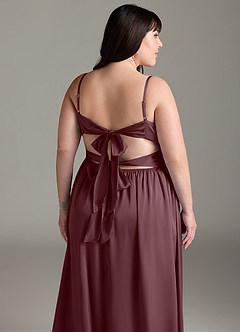 Azazie Zeya Bridesmaid Dresses Sangria A-Line Pleated Stretch Satin Dress image15