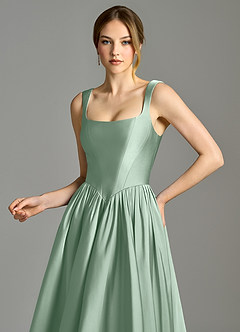 Azazie Verina Abiti da Damigella Abito A-Line in Raso Elasticizzato Plissettato Agave image2