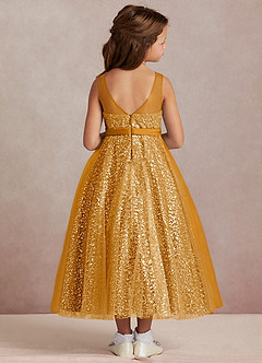 Azazie Siwa vestidos de niña de las flores Vestido de Caramelo de Tul de Corte En A con Perla image3