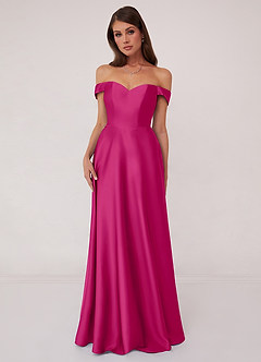 Barbie ♥ Azazie Bridesmaid Dresses Barbie Pink A-Line Off the Shoulder Stretch Satin Convertible Dress image1