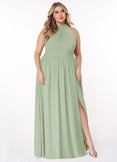 Azazie Iman Brautjungfernkleider A-Linie A-Linie Gerüscht Chiffon Kleid Staubiger Salbeigrün image4