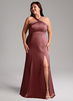 Azazie Rue Bridesmaid Dresses Amethyst A-Line Pleated Stretch Satin Dress image10
