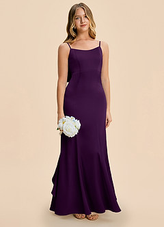 Azazie Lioren Junior Grape Sheath Bow Stretch Satin Dress image2