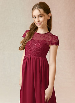 Azazie Delevingne Junior Burgundy A-Line Lace Chiffon Dress image4
